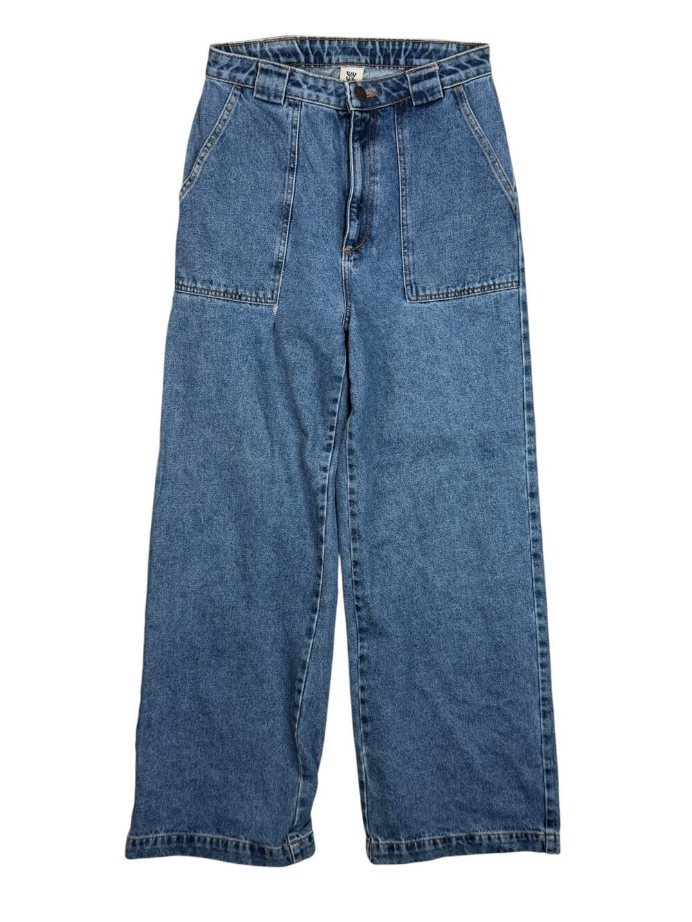 Lucy & Yak High Rise Wide Leg Denim Jeans FLAW Patch Pockets Organic Cotton 28